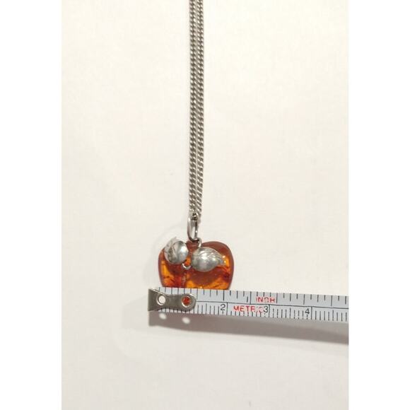 NATURAL BALTIC AMBER STERLING SILVER 950 Apple PENDANT CHAIN NECKLACE VINTAGE - Picture 10 of 15